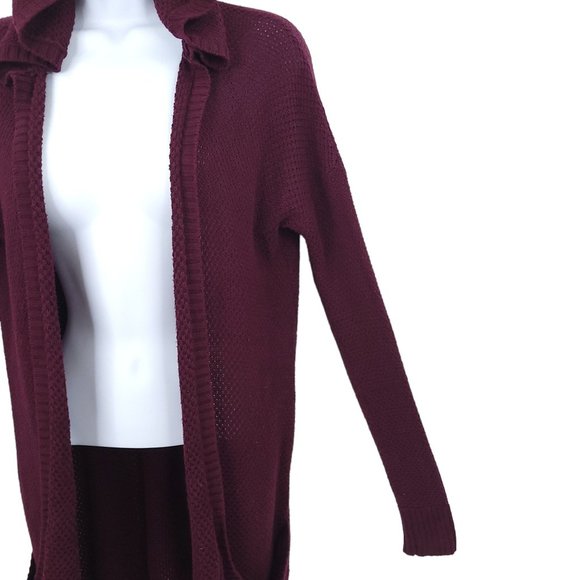 American Eagle Open Front Hoodie Cardigan Womens Size S Wine Pockets Cable Knit - Picture 7 of 15